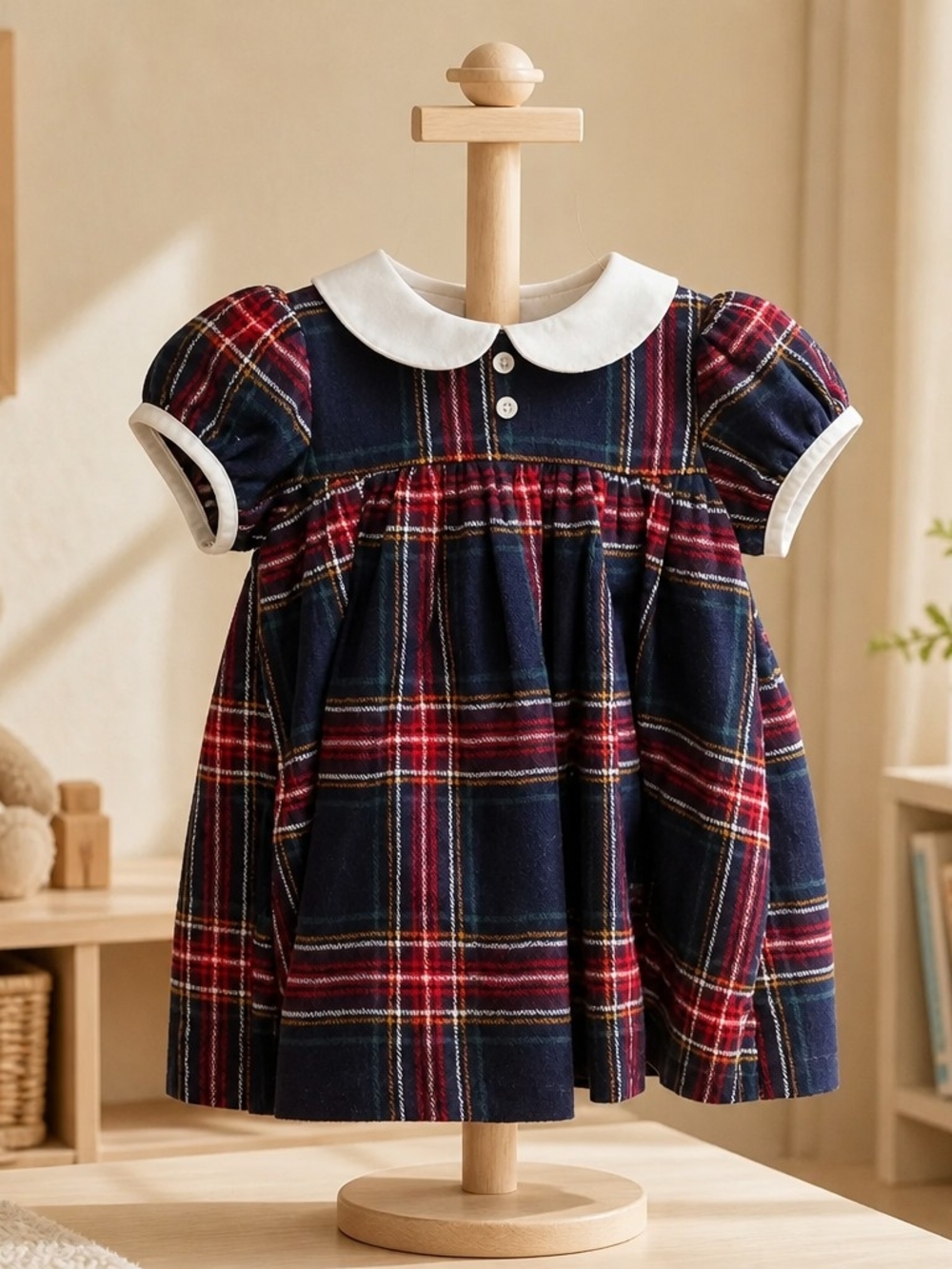 Edgehill Collection Navy and Red Plaid Peter Pan Collar Dress 2 Pcs